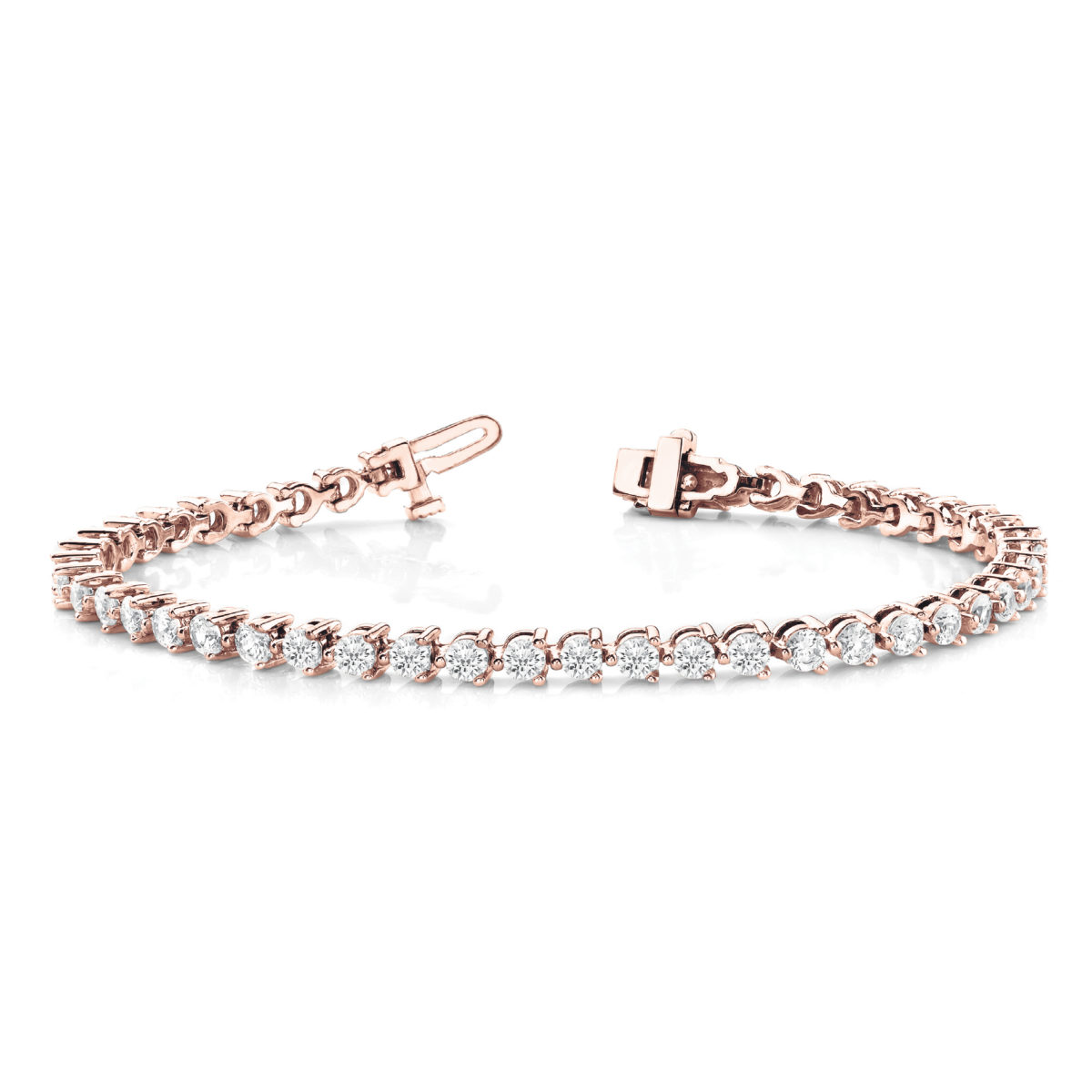 3 Prong Diamond Tennis Bracelet 1.86 Carats - 19.5 Carats Rose Gold