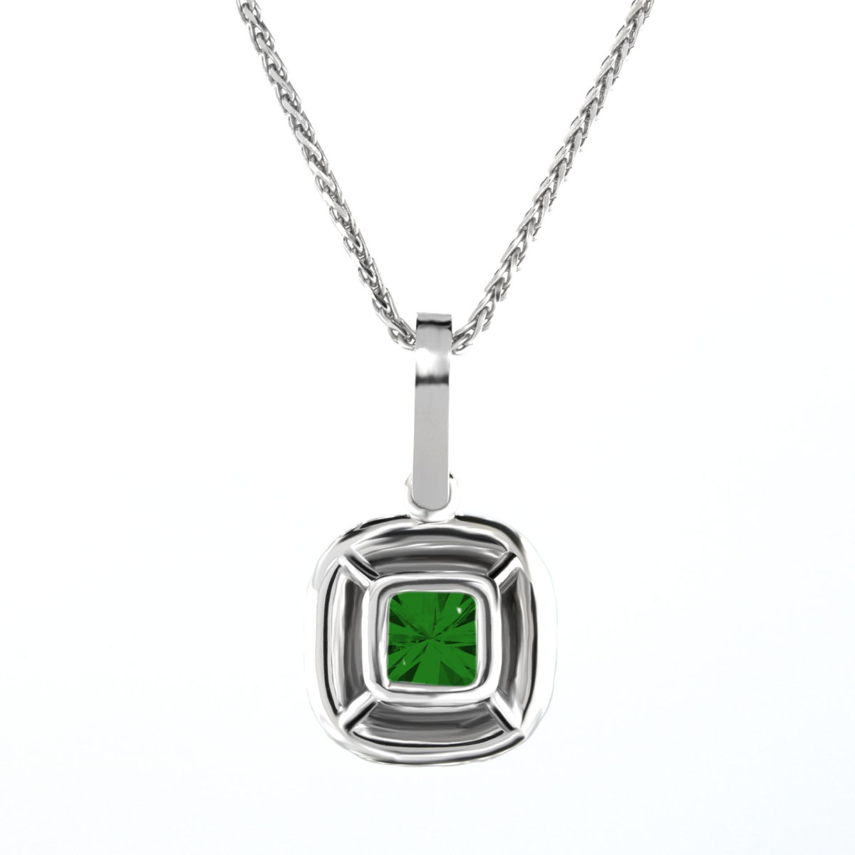 0.50 Carat Cushion Cut Emerald & Diamond Halo Necklace Pendant