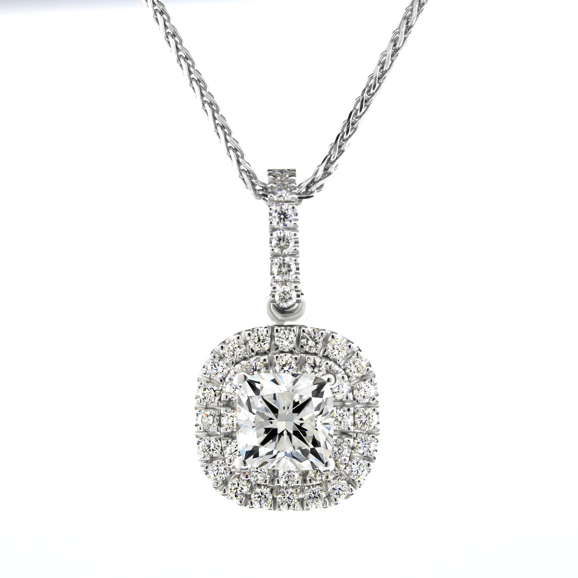 Cushion Halo Diamond Necklace Pendant 0.69 Carats - Sarkisians Jewelry