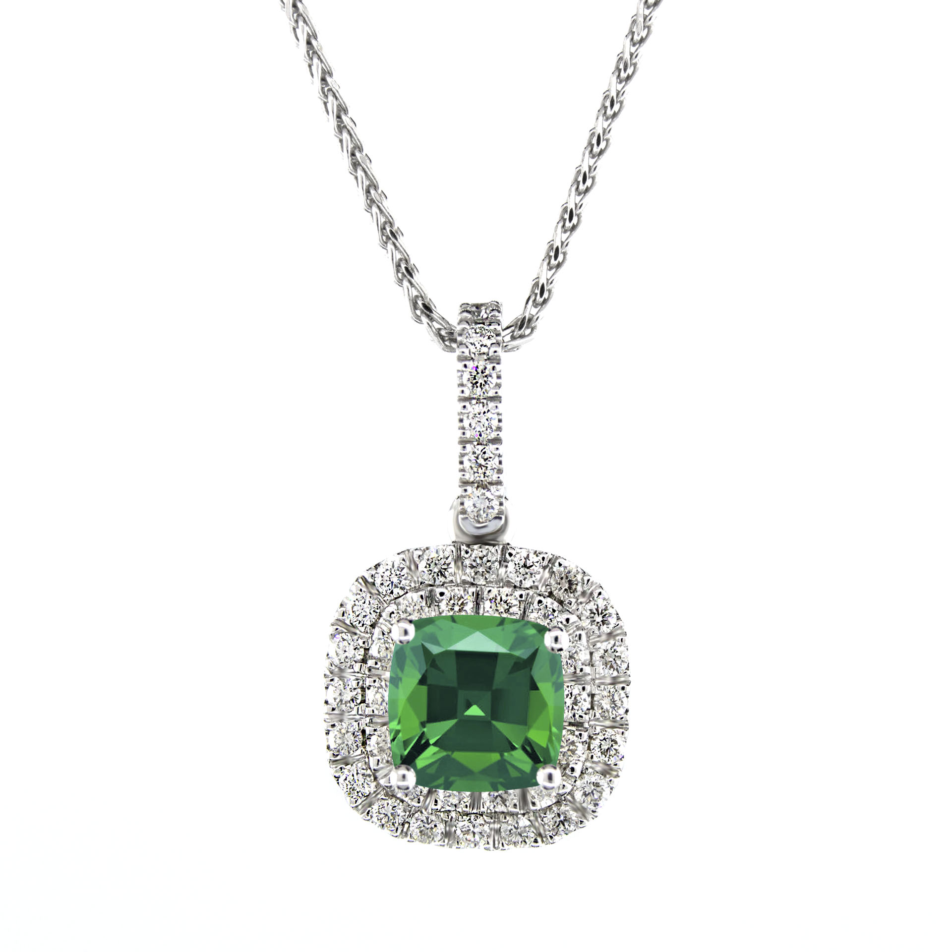 0.86 Genuine Emerald Halo Diamond Necklace Pendant, Gold or Platinum ...