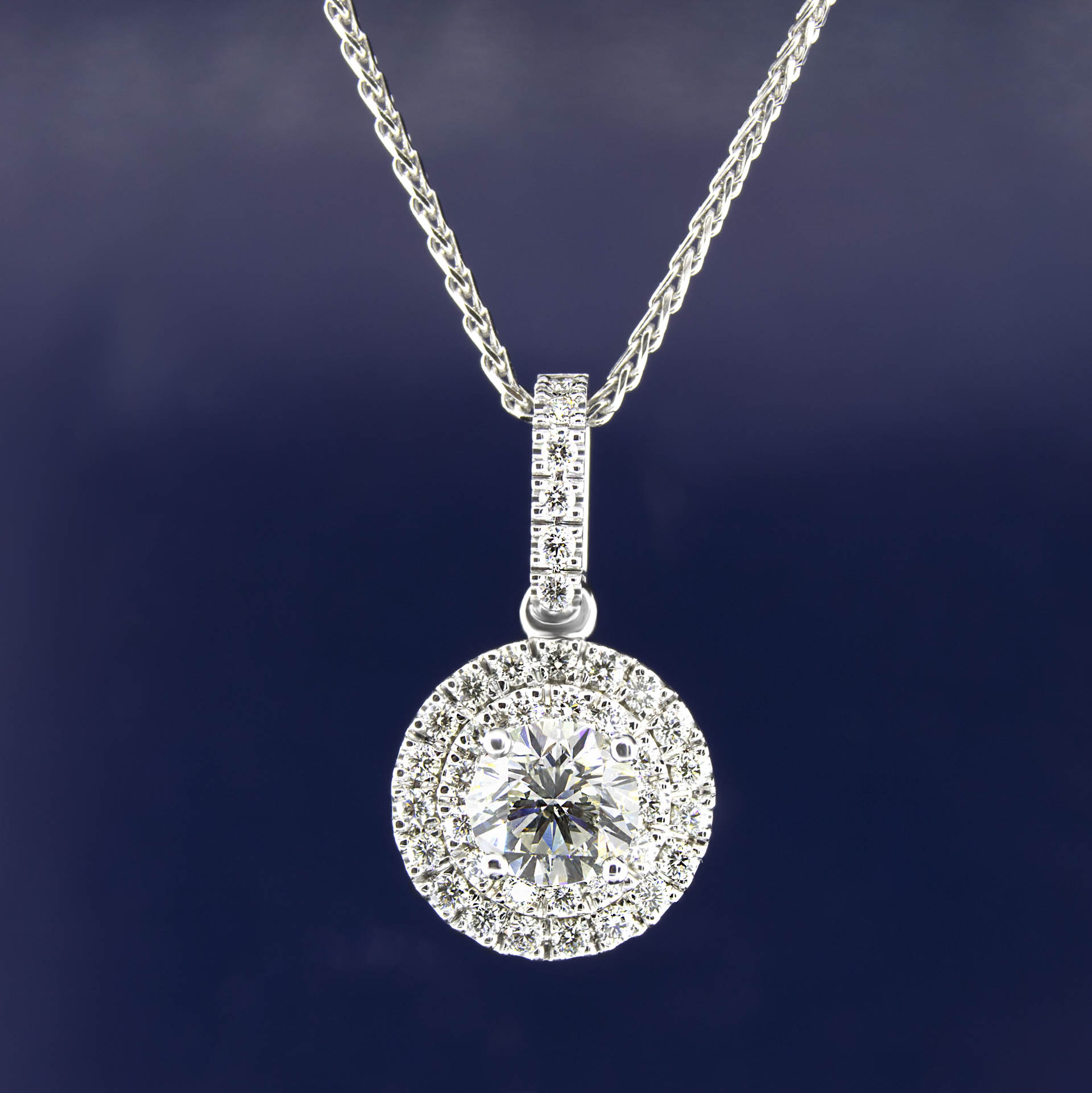 Round Diamond & Double Halo Necklace Pendant 1.03 Carats - Sarkisians ...