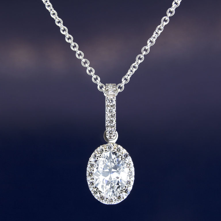 Oval Diamond & Halo Necklace Pendant 1.25 Carats - Sarkisians Jewelry