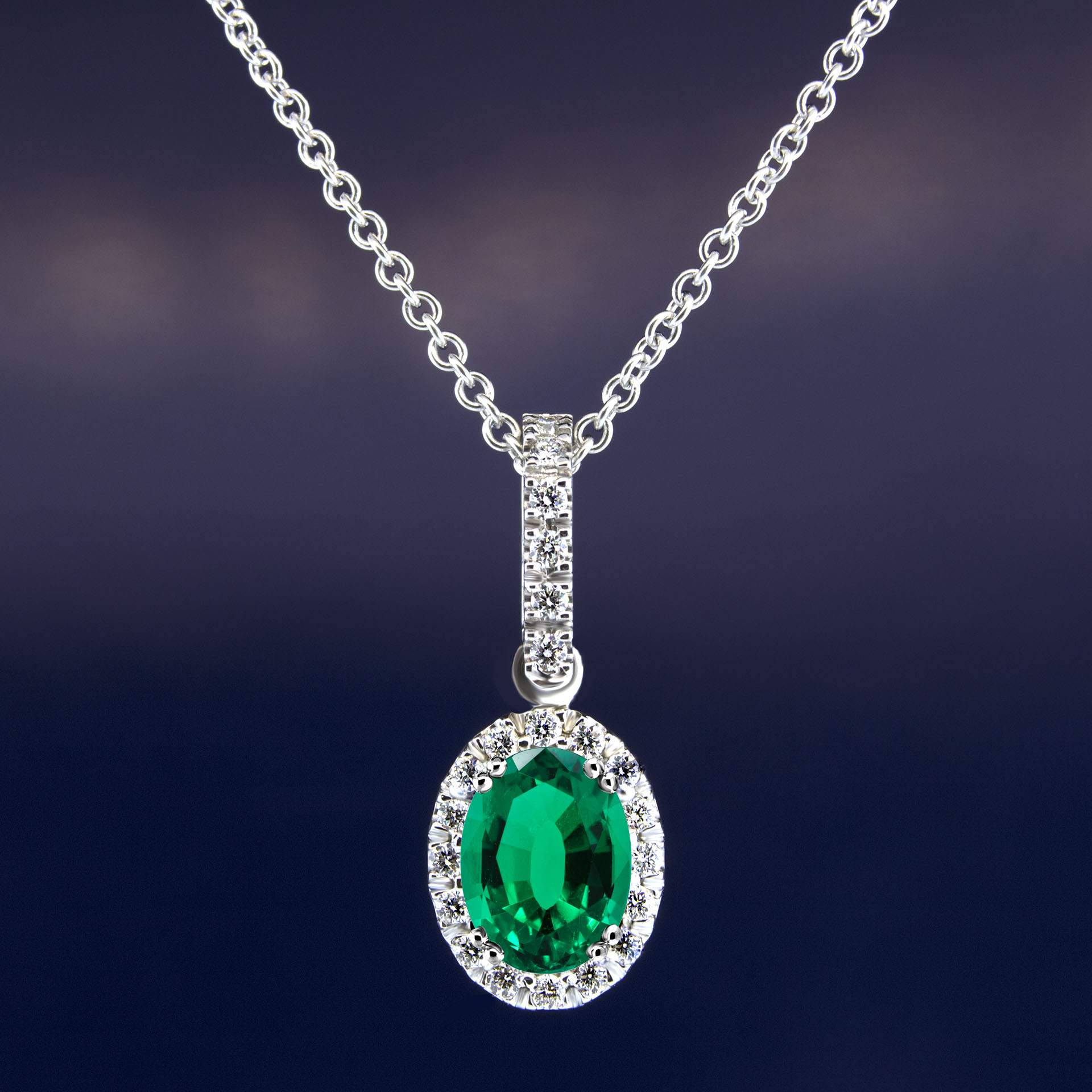 0.98 Carat Oval Genuine Emerald Diamond Halo Pendant, Gold or Platinum ...