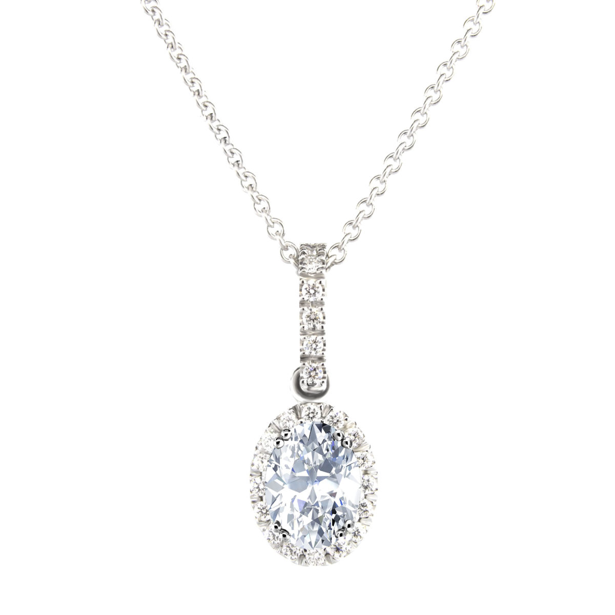 Oval Diamond & Halo Necklace Pendant 1.25 Carats Sarkisians Jewelry