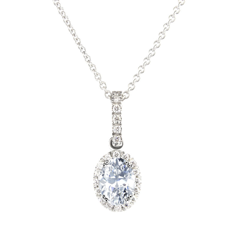 Halo Diamond Necklace in White Gold | KLENOTA