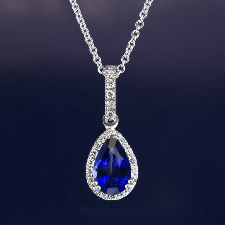 Pear SHape Gemstone and DIamond Halo Pendant PN720-11