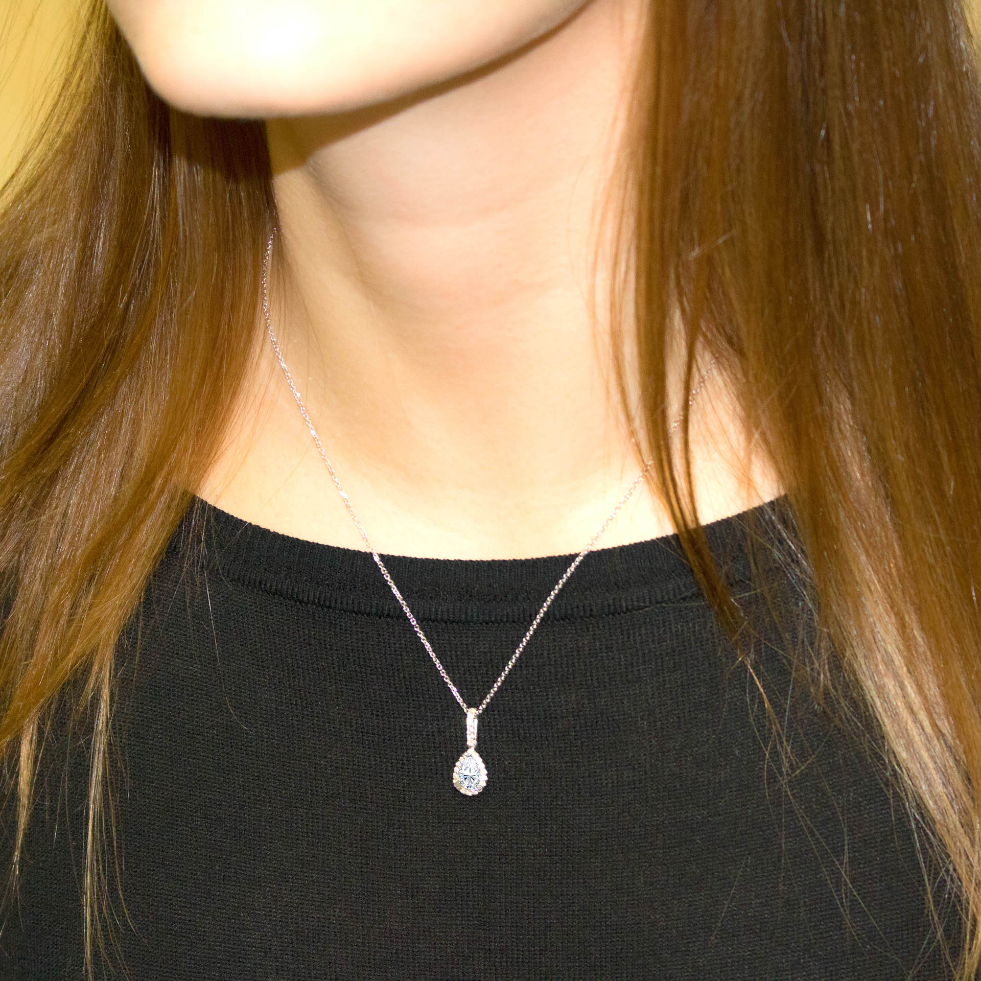 Pear Shape Diamond Pendant with Halo, 18K White Gold | Diamond Stores Long  Island – Fortunoff Fine Jewelry