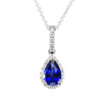 Pear SHape Gemstone and DIamond Halo Pendant PN720-2