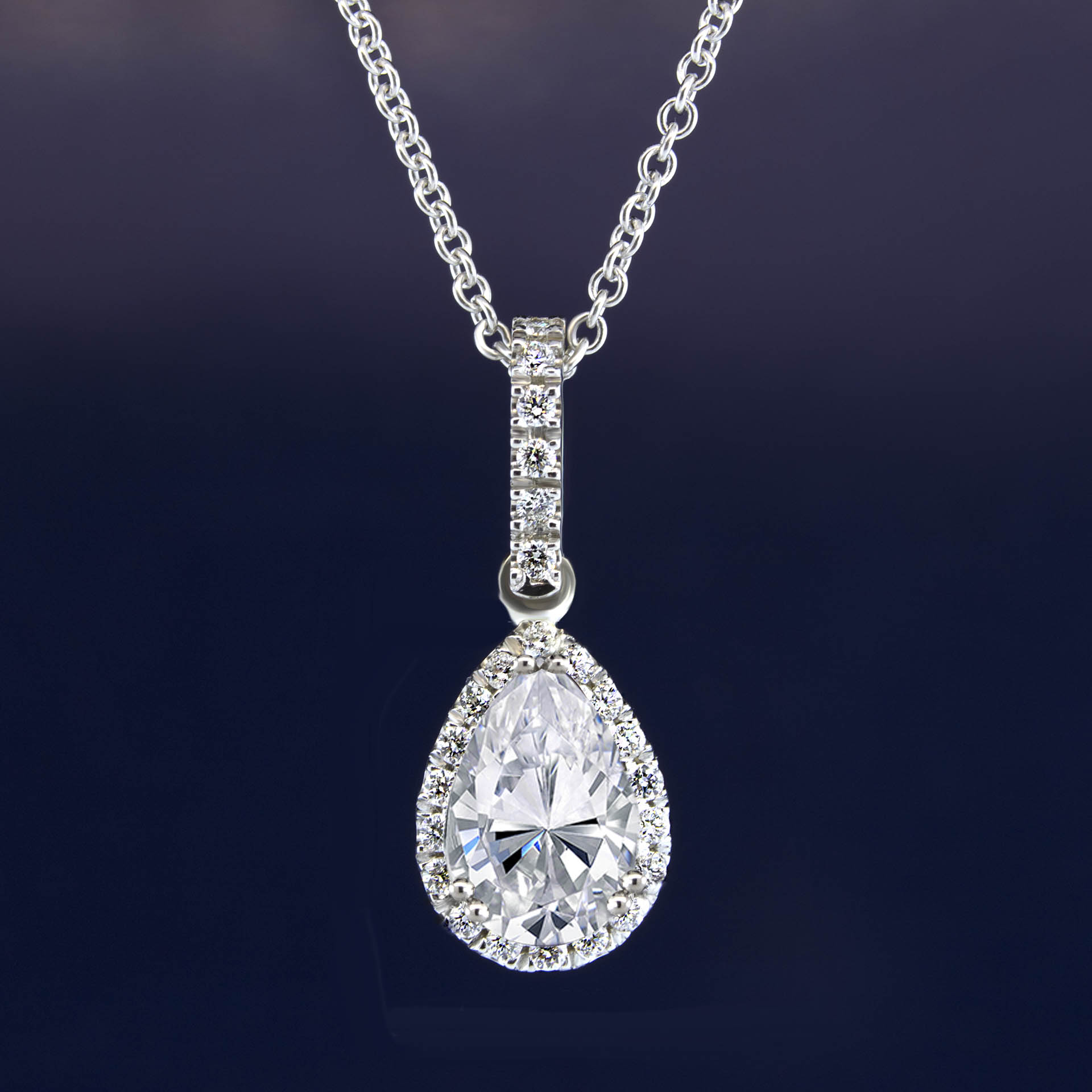 Pear Shaped Diamond Necklace 18K White & Yellow Gold – River's Edge Gems