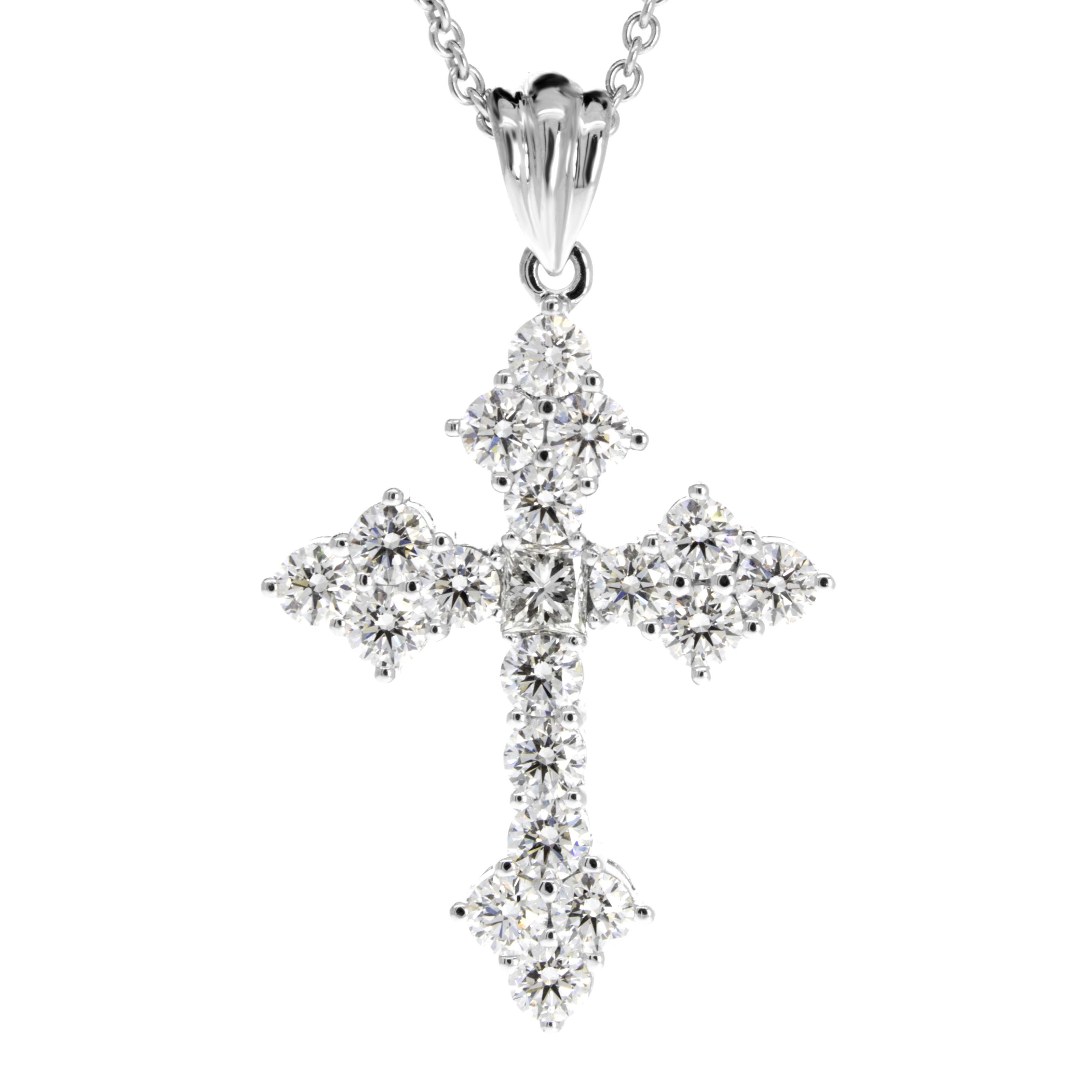 Diamond Cross Necklace Pendant 1.88 Carats Gold or Platinum ...