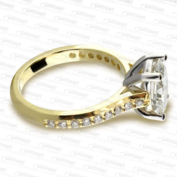 Diamond engagement two tone oval center ring