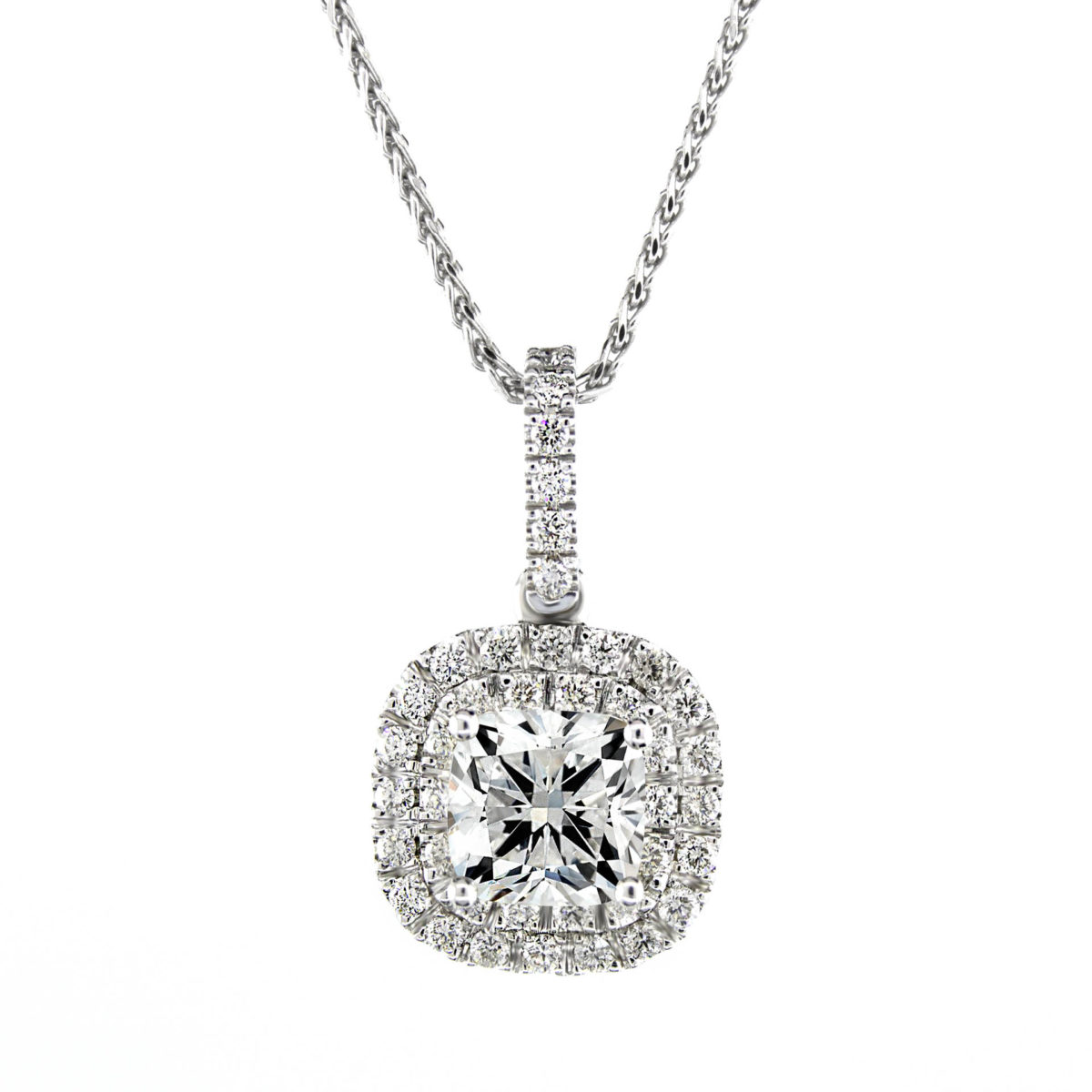 Double Cushion Halo Diamond Necklace Pendant 0.91 Carats - Sarkisians ...