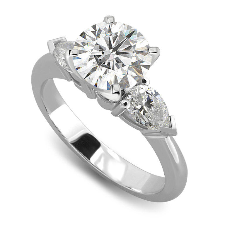 Side Baguette Three-Stone Engagement Ring, Gold or Platinum ...