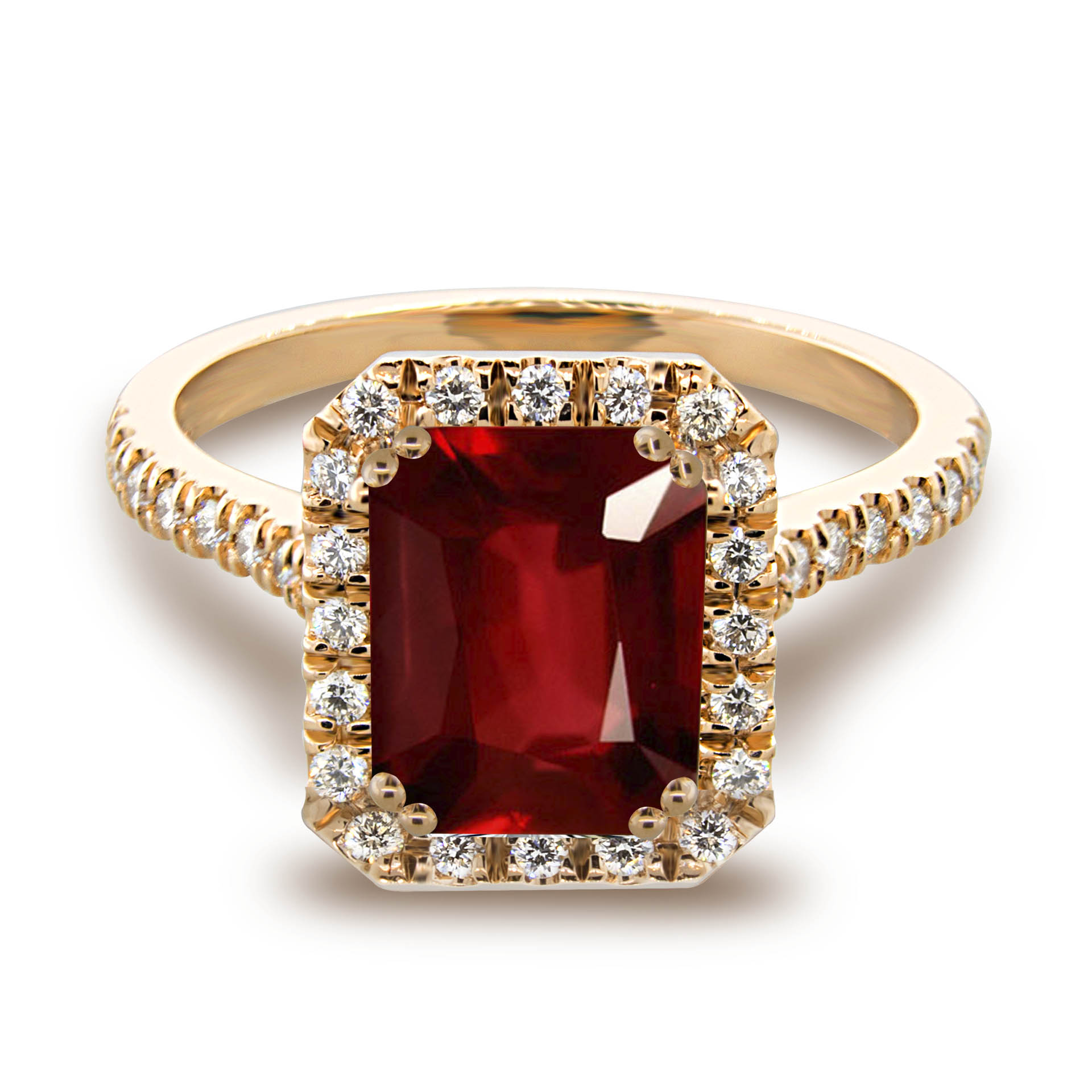 Genuine Ruby Halo Engagement Ring, Gold or Platinum - Sarkisians Jewelry