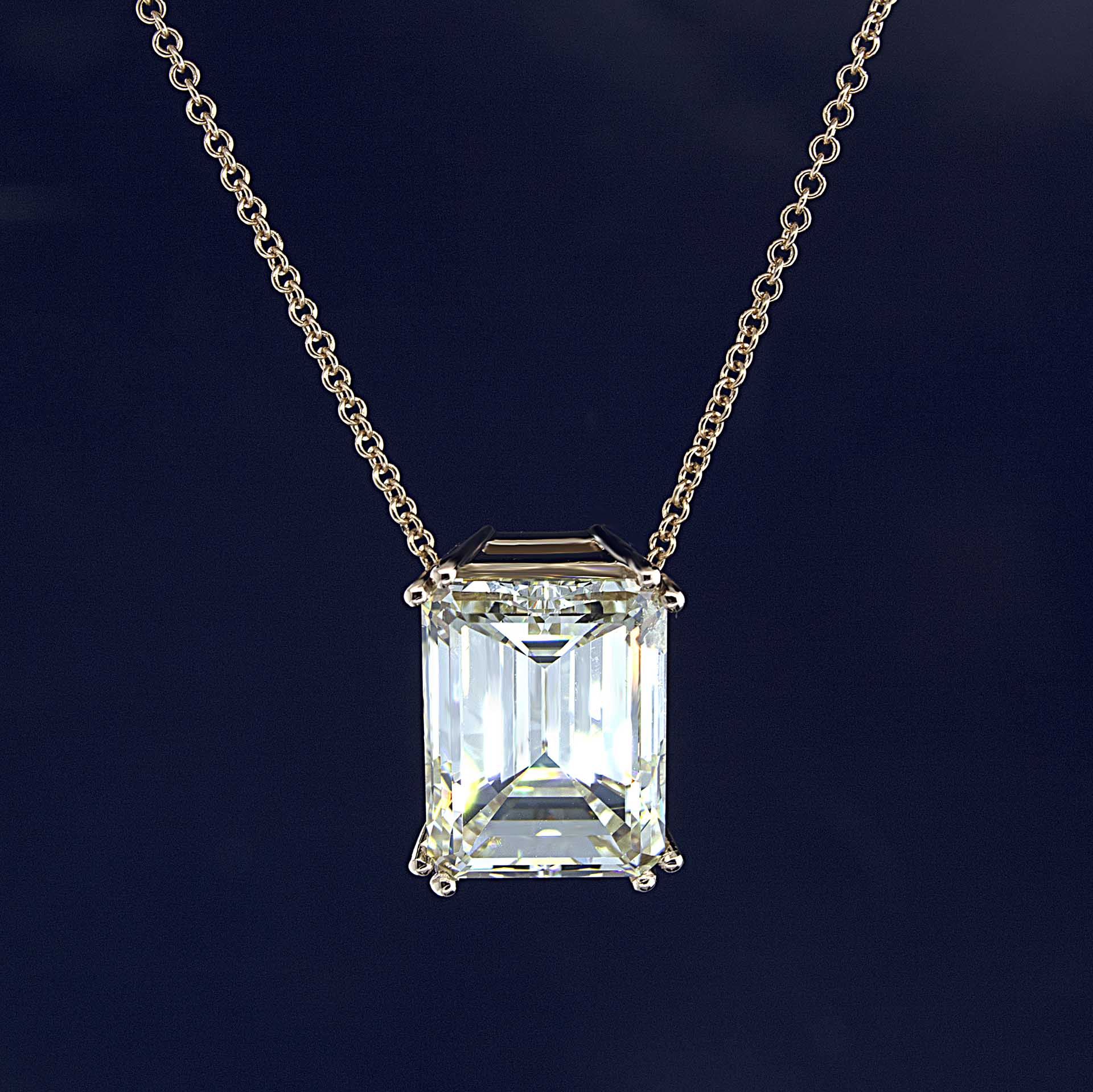Emerald Cut Diamond Solitaire Necklace Pendant, Gold or Platinum