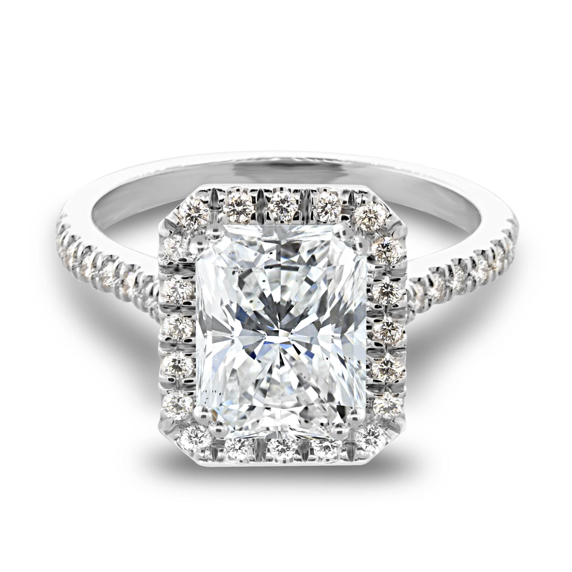 radiant cut halo engagement rings