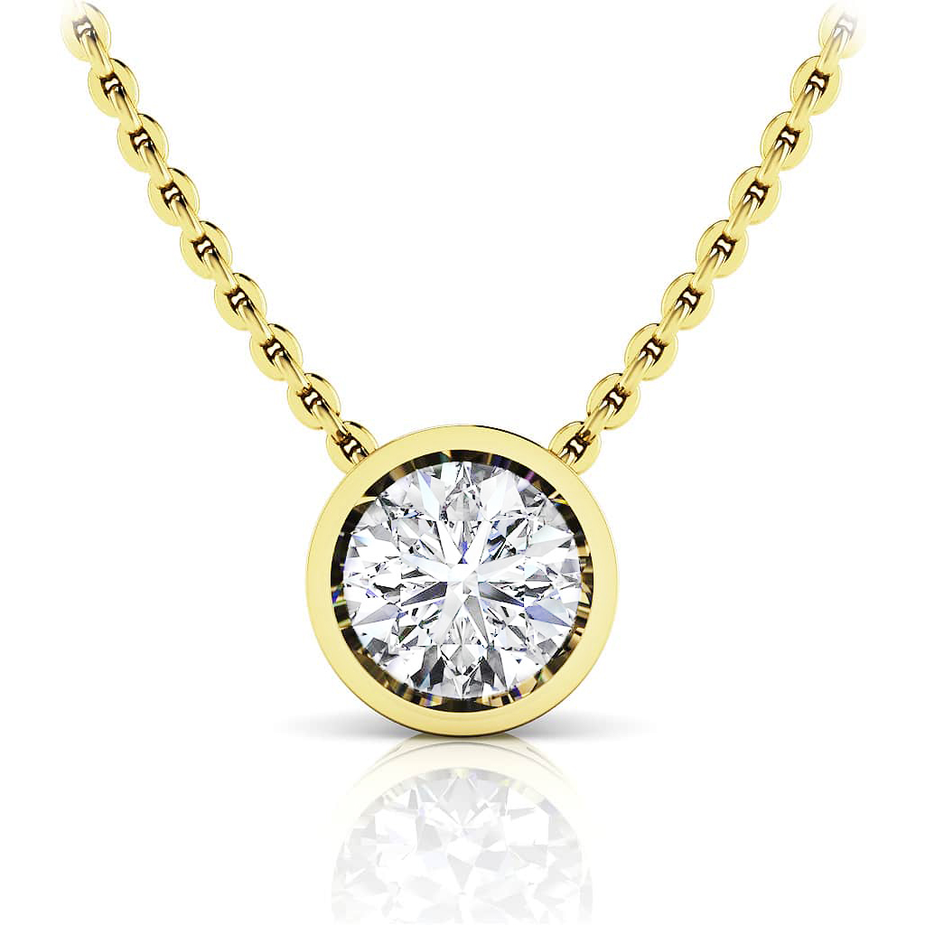 Bezel Set Round Diamond Solitaire Necklace Pendant, Gold or Platinum-2
