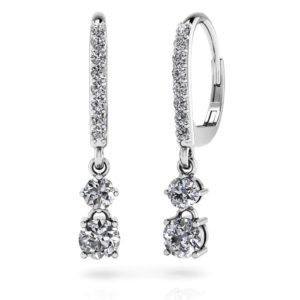 0.93 Carat Double Drop Diamond Hoop Earrings, Gold or Platinum -3