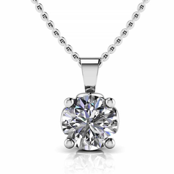 Lotus Flower Round Diamond Solitaire Necklace Pendant-1